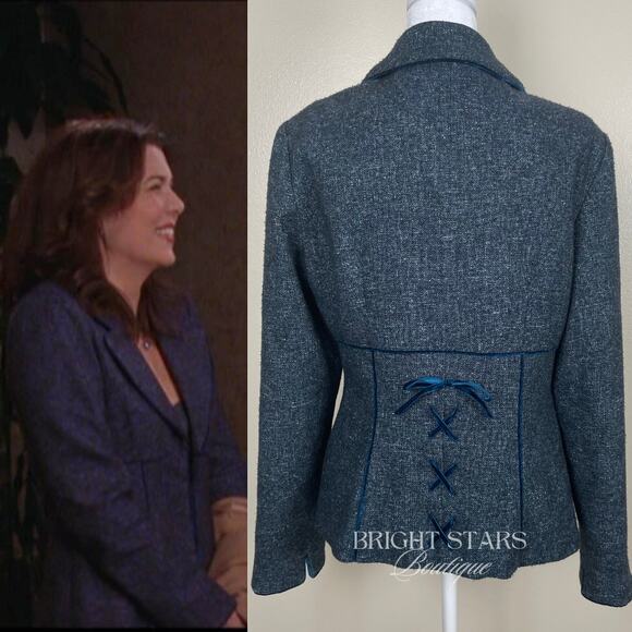 Rare Blue Blazer ASO Lorelai Gilmore Girls Lace Up Back Vintage Office Y2K - Picture 2 of 8